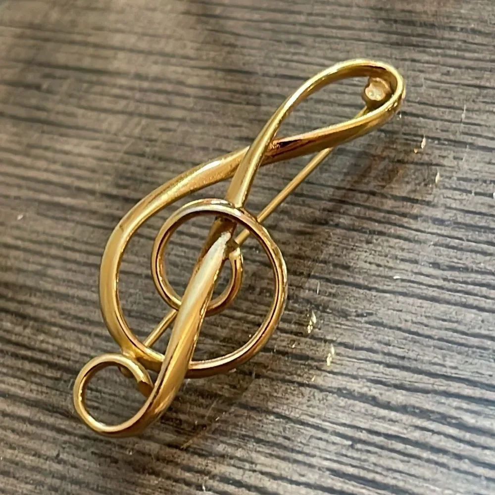 Vintage NAPIER Clef Note Brooch, Sleek Design Gold-Tone Musical Note Pin